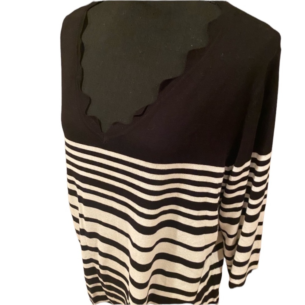 Dressbarn scalloped v neck stripe sweater